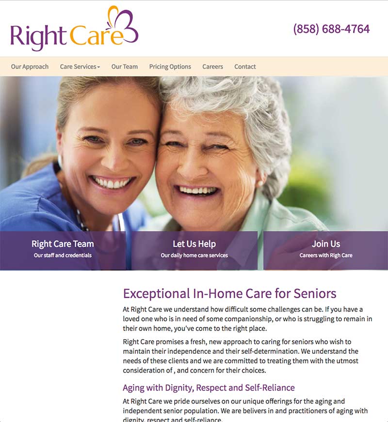 custom website design | Right Care | In home care for seniors